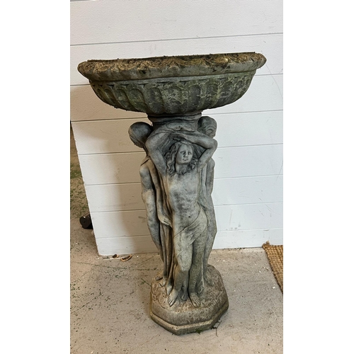 260 - Three Graces bird bath (H80cm Dia45cm 2 pieces)