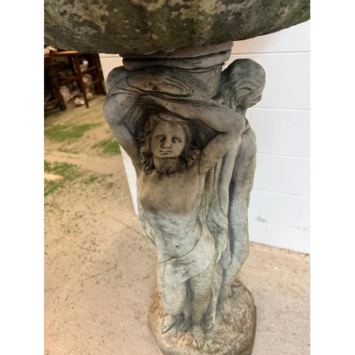 260 - Three Graces bird bath (H80cm Dia45cm 2 pieces)