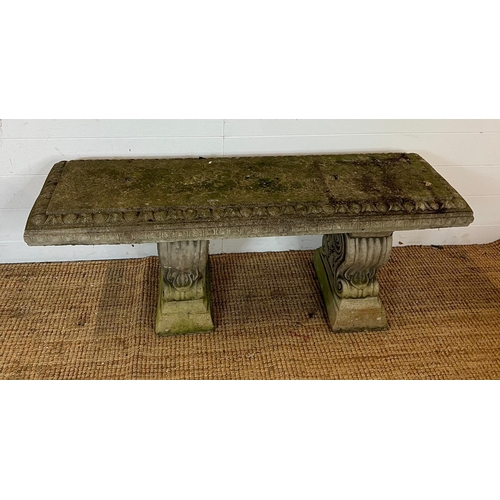 262 - A garden bench/patio seat with scrolling base supports (H43cm W115cm D36cm)