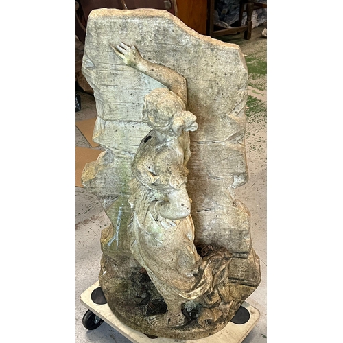 264 - A garden sculpture of a maiden leaning against a wall (H80cm W42cm)