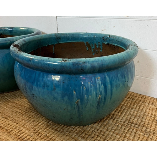 270 - Two glazed teal garden pots (H30cm Dia44cm)