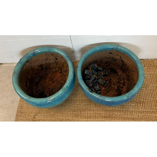 270 - Two glazed teal garden pots (H30cm Dia44cm)