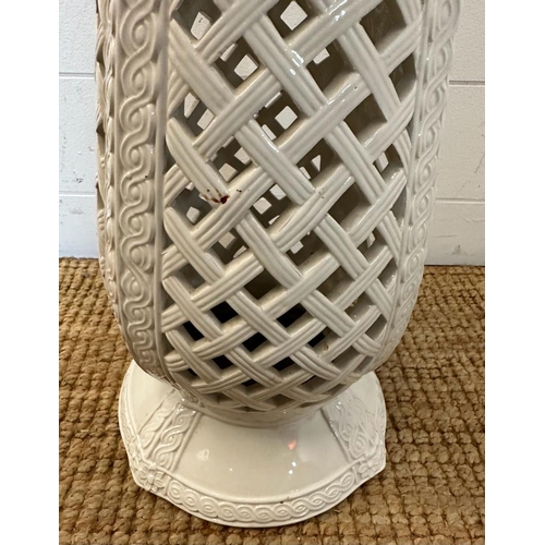 281 - An Italian white ceramic pierced plant stand and planter (H82cm Dia 25cm)