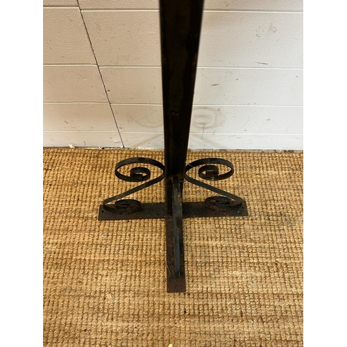 283 - A black wrought iron hanging basket stand (H126cm)