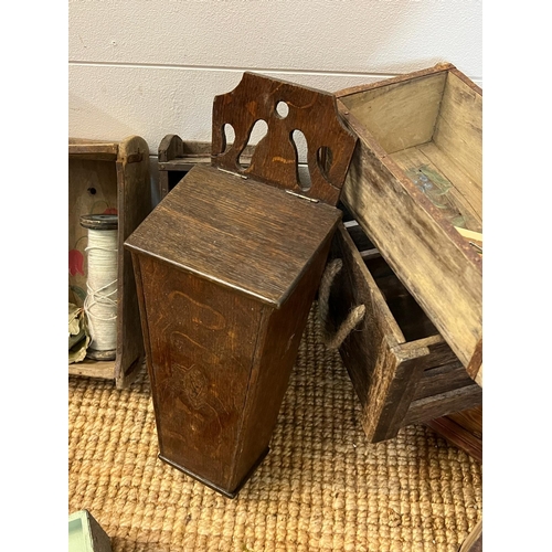 303 - A selection of wooden caddys, brick moulds and bric brac