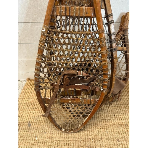 345 - Five pairs of vintage wooden webbed snow shoes