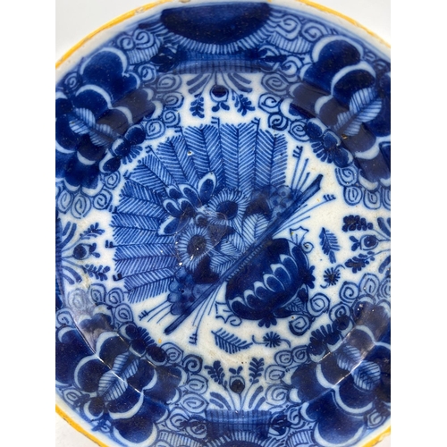 404 - 18th Century Dutch Delf cobalt blue peacock plate (Dia16.5cm)