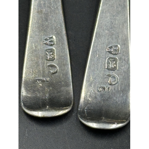 448 - Four silver teaspoons, hallmarked for Newcastle, makers mark TW. Approximate total weight 60g.