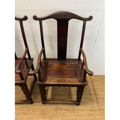 45 - A pair of Chinese yoke back chairs (H110cm W59cm D50cm)