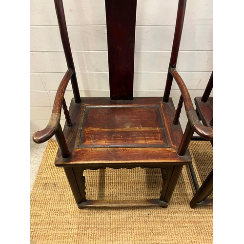 45 - A pair of Chinese yoke back chairs (H110cm W59cm D50cm)