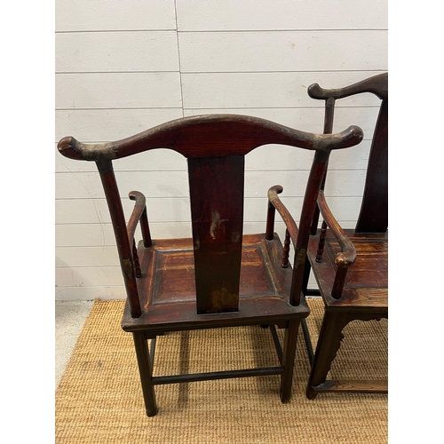 45 - A pair of Chinese yoke back chairs (H110cm W59cm D50cm)