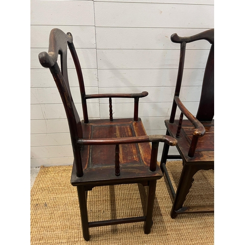 45 - A pair of Chinese yoke back chairs (H110cm W59cm D50cm)