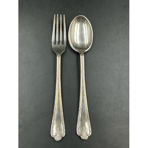 458 - A Boxed, hallmarked silver Christening set of for and spoon from Garrard & Co (Sheffield 1976, appro... 