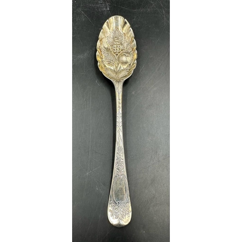 459 - A Georgian spoon with berry decoration and indistinct hallmarks (Approximate Weight 53g)