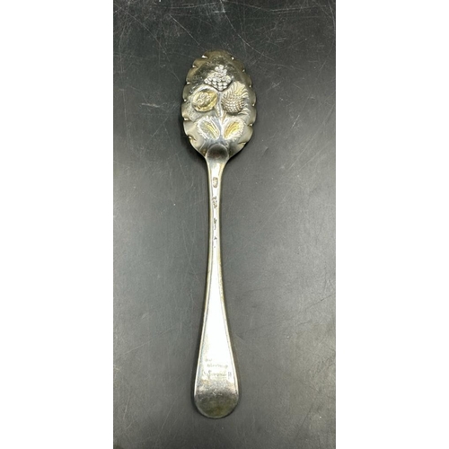 459 - A Georgian spoon with berry decoration and indistinct hallmarks (Approximate Weight 53g)