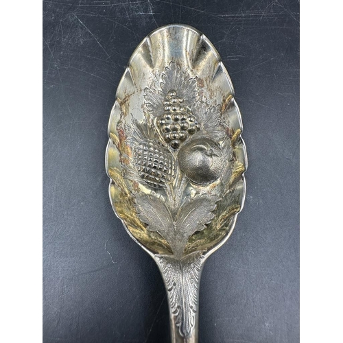 459 - A Georgian spoon with berry decoration and indistinct hallmarks (Approximate Weight 53g)