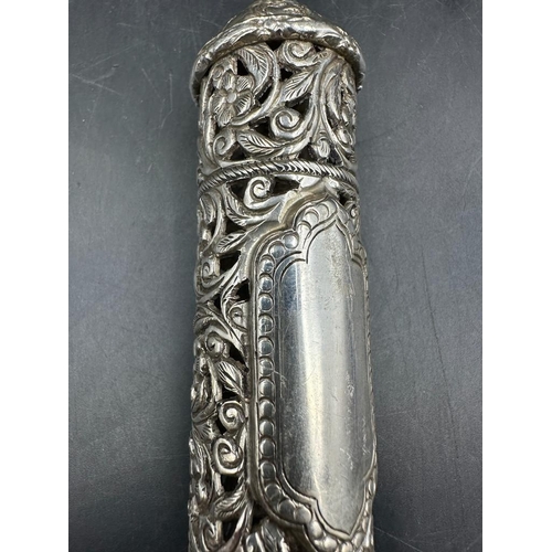 467 - A Filigree and pierced silver scroll holder, approximately 16cm long