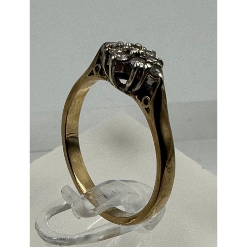 591 - A 9ct gold ring with diamond cluster setting, approximate total weight 2.5g, size N