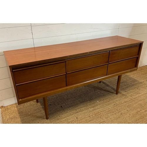 63 - A Mid Century teak six drawer sideboard AF (H66cm W145cm D42cm)