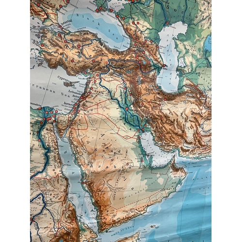 670 - A wall hanging Middle East and India map by  Georg Westerman Veriag Braunschweig Germany 193cm x 162... 