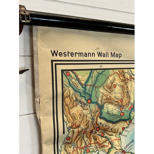 670 - A wall hanging Middle East and India map by  Georg Westerman Veriag Braunschweig Germany 193cm x 162... 