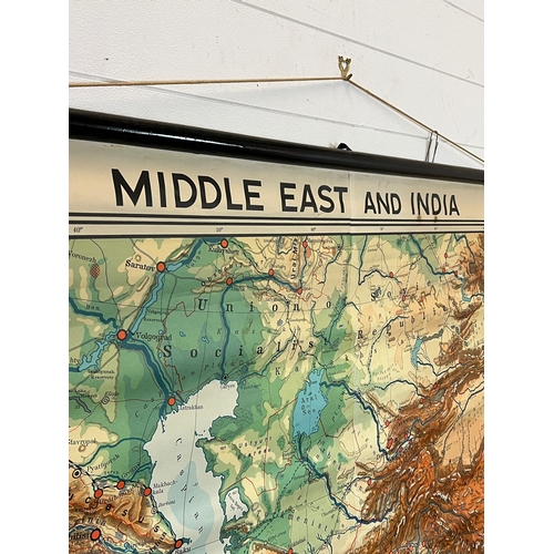 670 - A wall hanging Middle East and India map by  Georg Westerman Veriag Braunschweig Germany 193cm x 162... 