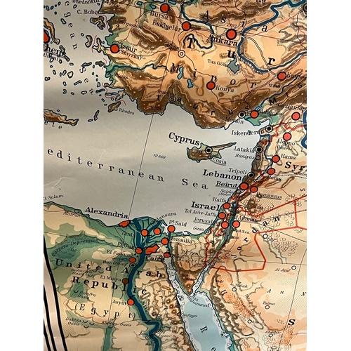 670 - A wall hanging Middle East and India map by  Georg Westerman Veriag Braunschweig Germany 193cm x 162... 