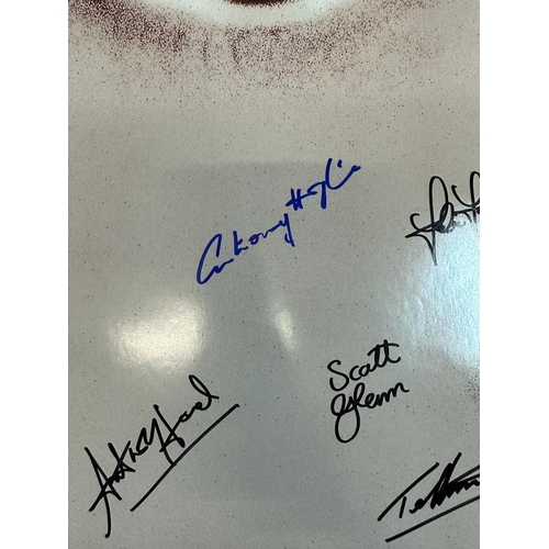 676 - A film poster for the silence of the lambs signed by cast members Anthony Hopkins, Jodie Foster and ... 