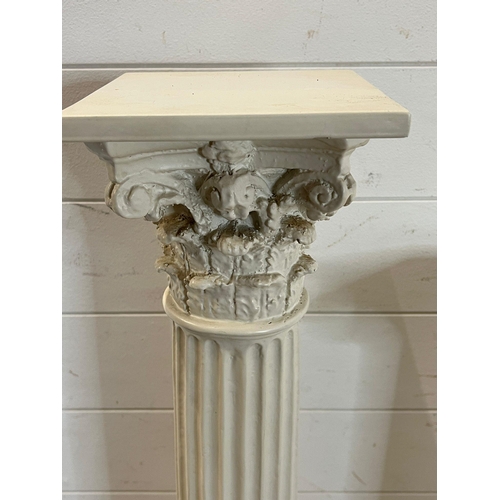 678 - A fluted wooden Corinthian column pedestal with a bust of a Greek God