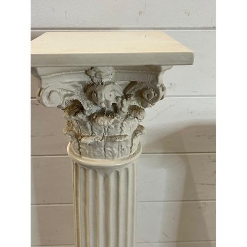 678 - A fluted wooden Corinthian column pedestal with a bust of a Greek God