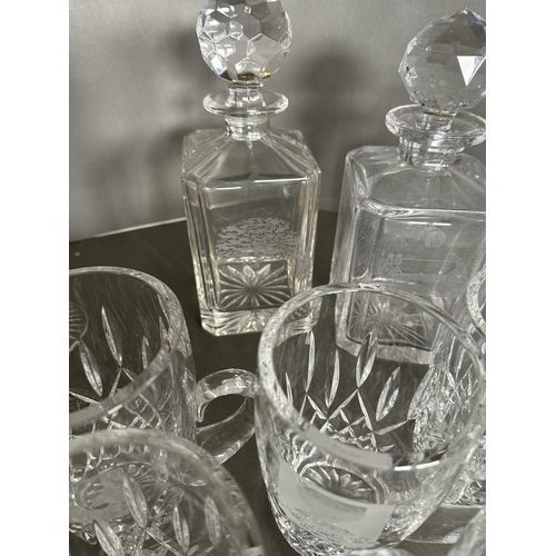 683 - A selection of golfing glassware to include decanters trophies and tankards