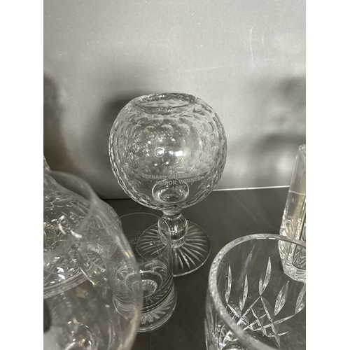 683 - A selection of golfing glassware to include decanters trophies and tankards