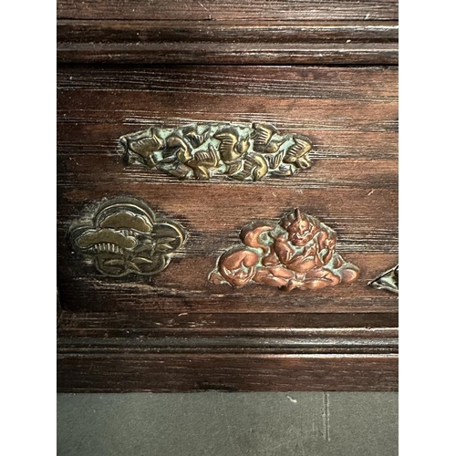 83 - A Meji period style Japanese table top cabinet with brass and copper decoration (H21cm)