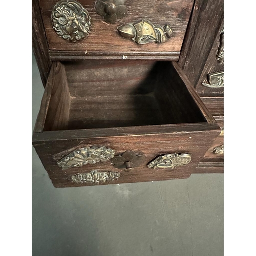 83 - A Meji period style Japanese table top cabinet with brass and copper decoration (H21cm)