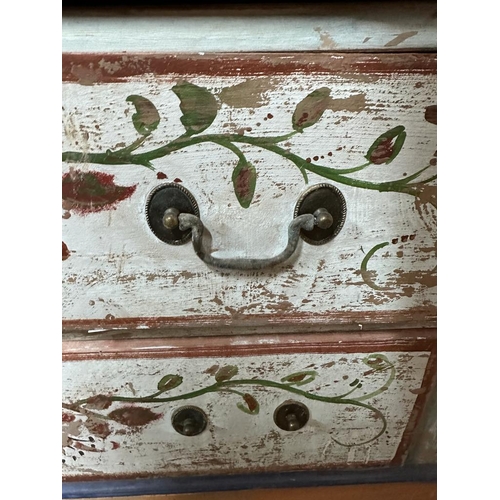 92 - A painted six drawer sideboard with floral motif, two drawers below and two dummy drawers to top (H9... 