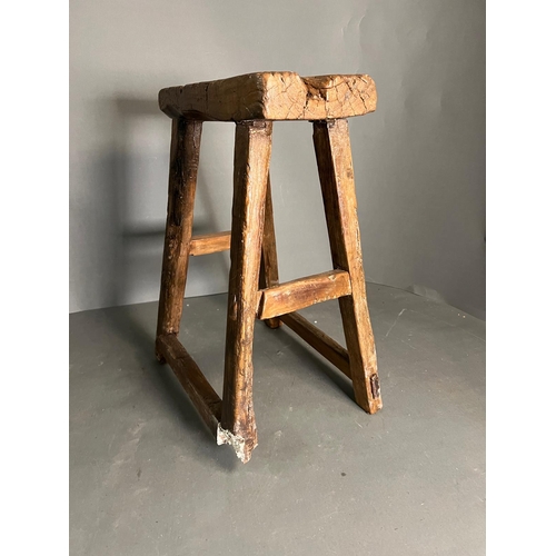 97 - A rustic wooden stool (leg AF) (H49cm W39cm)