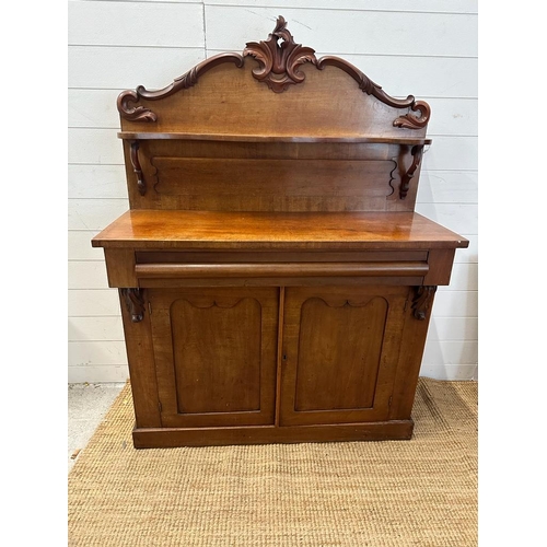 104 - A Victorian mahogany chiffonier, single drawer cupboard under and galleried top (H150cm W110cm D44cm... 