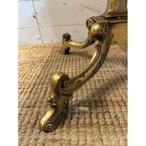 110 - Gilt metal side table with marble top   ( 50cm x 100cm x 43cm)