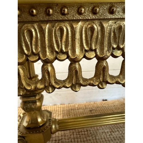 110 - Gilt metal side table with marble top   ( 50cm x 100cm x 43cm)