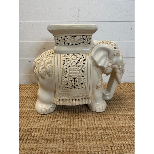 130 - Two white ceramic elephant themed plant stands (H37cm and H39cm)