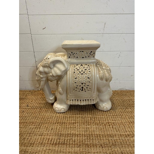 130 - Two white ceramic elephant themed plant stands (H37cm and H39cm)