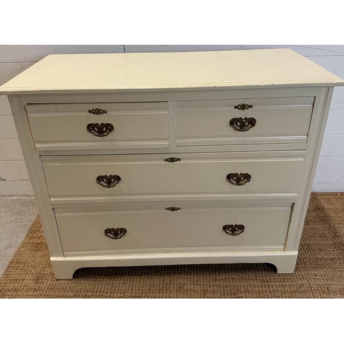 140 - A white painted two over three chest of drawers (H78cm W99cm D45cm)