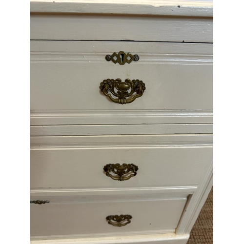 140 - A white painted two over three chest of drawers (H78cm W99cm D45cm)