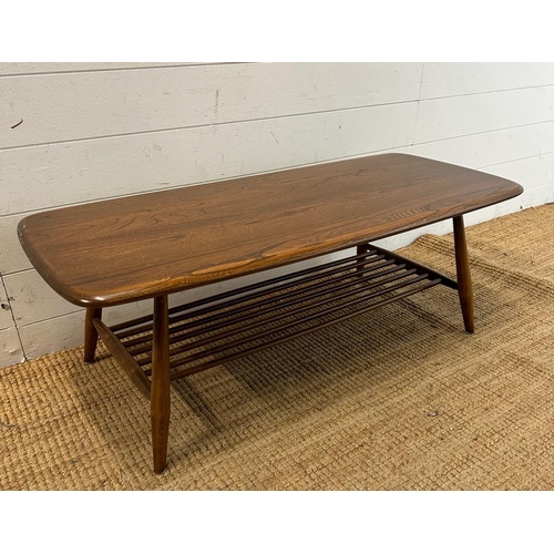 166 - A Mid Century Ercol coffee table with shelf under (H36cm W104cm D46cm)