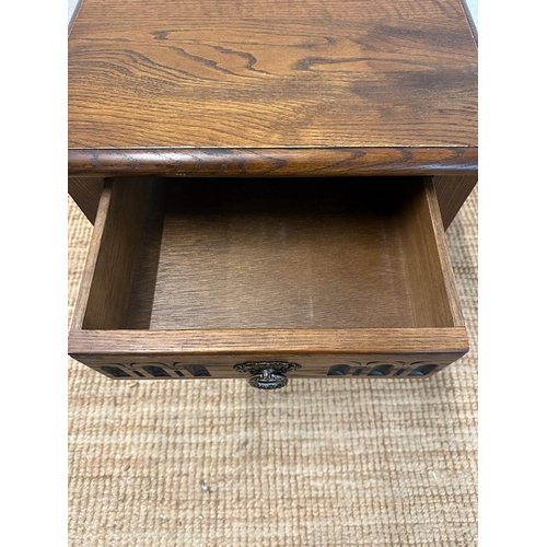 167 - A vintage oak single drawer side table with shelf under (H53cm W96cm D38cm)