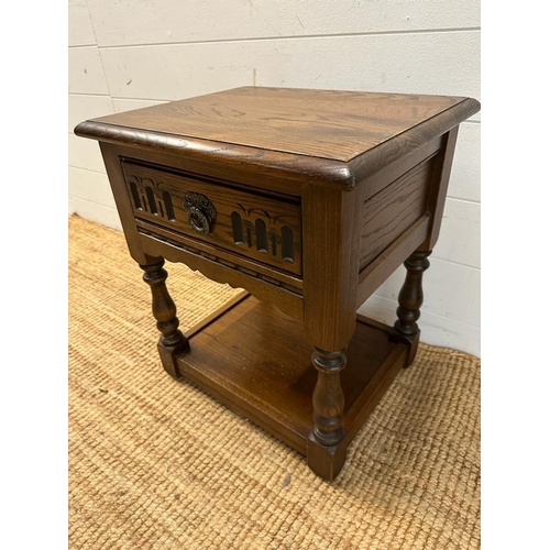 167 - A vintage oak single drawer side table with shelf under (H53cm W96cm D38cm)