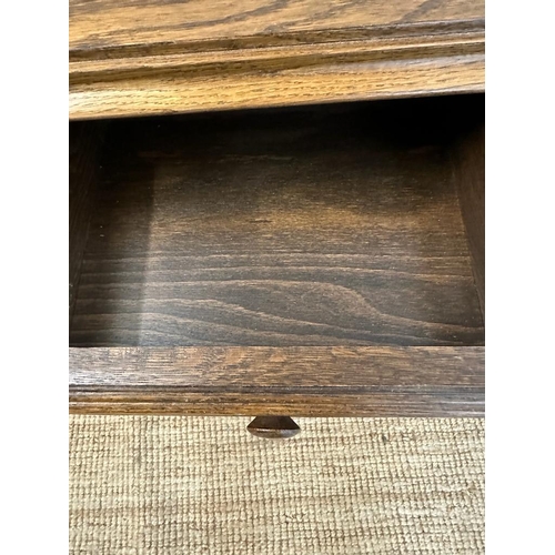 168 - An oak two door panelled side cabinet with single drawer over (H79cm W67cm D30cm)