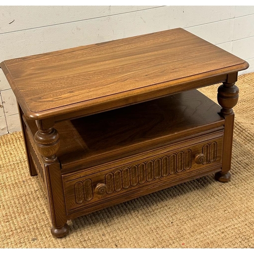 170 - An Ercol side or corner cabinet with single drawer under and drop leaf (H48cm W74cm D46cm)