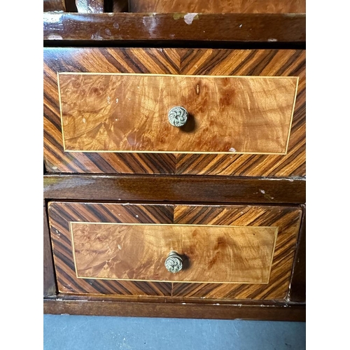 198 - A satinwood table top unit comprising of five drawer with shelf over, string inlay and brass detaili... 