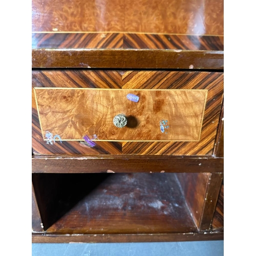 198 - A satinwood table top unit comprising of five drawer with shelf over, string inlay and brass detaili... 